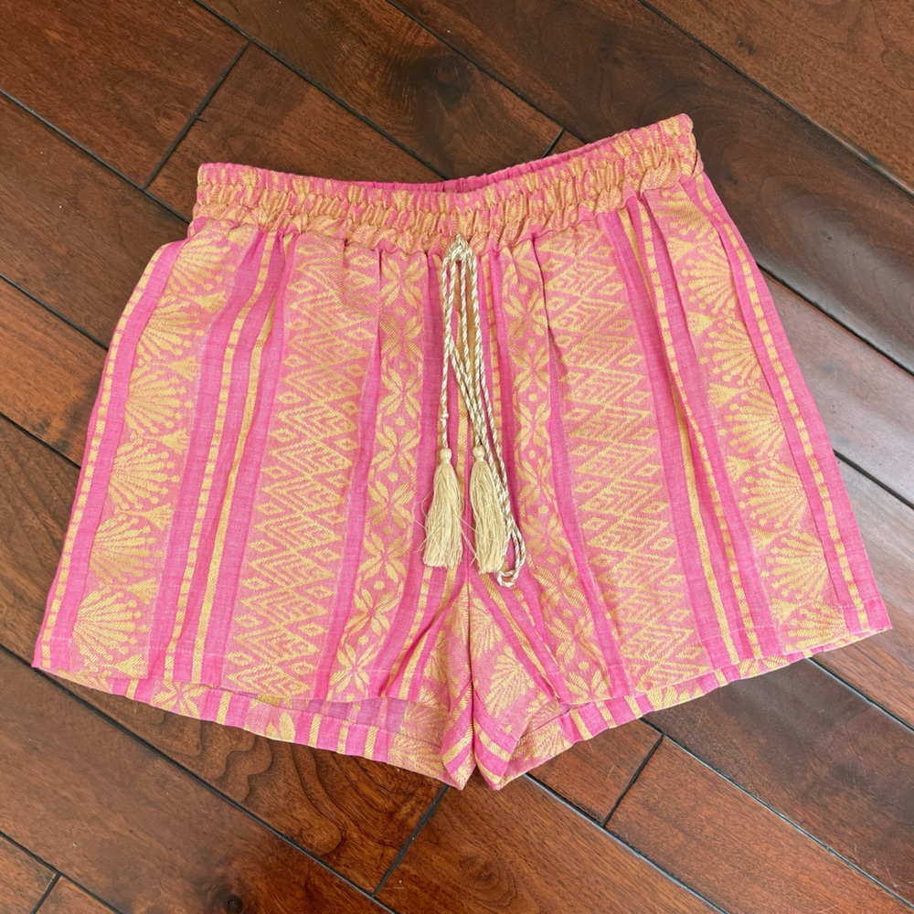Free People Anthropologie Kasia Pink and Gold Textured Boho Shorts M Medium New!